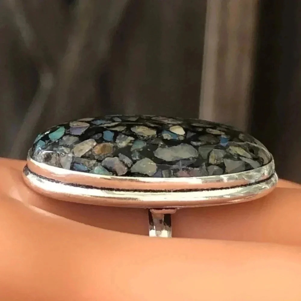 SIZE 7 Large Oval Copper Ethiopian Opal 925 Sterling Silver Ring NWT - Picture 3 of 5